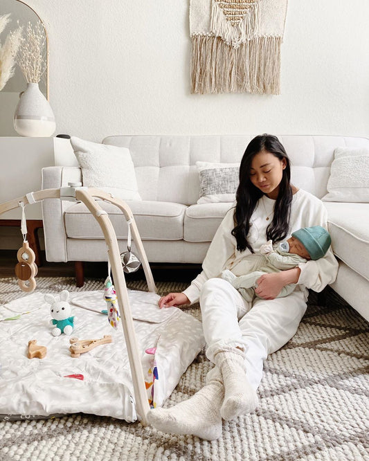 mother working from home with baby