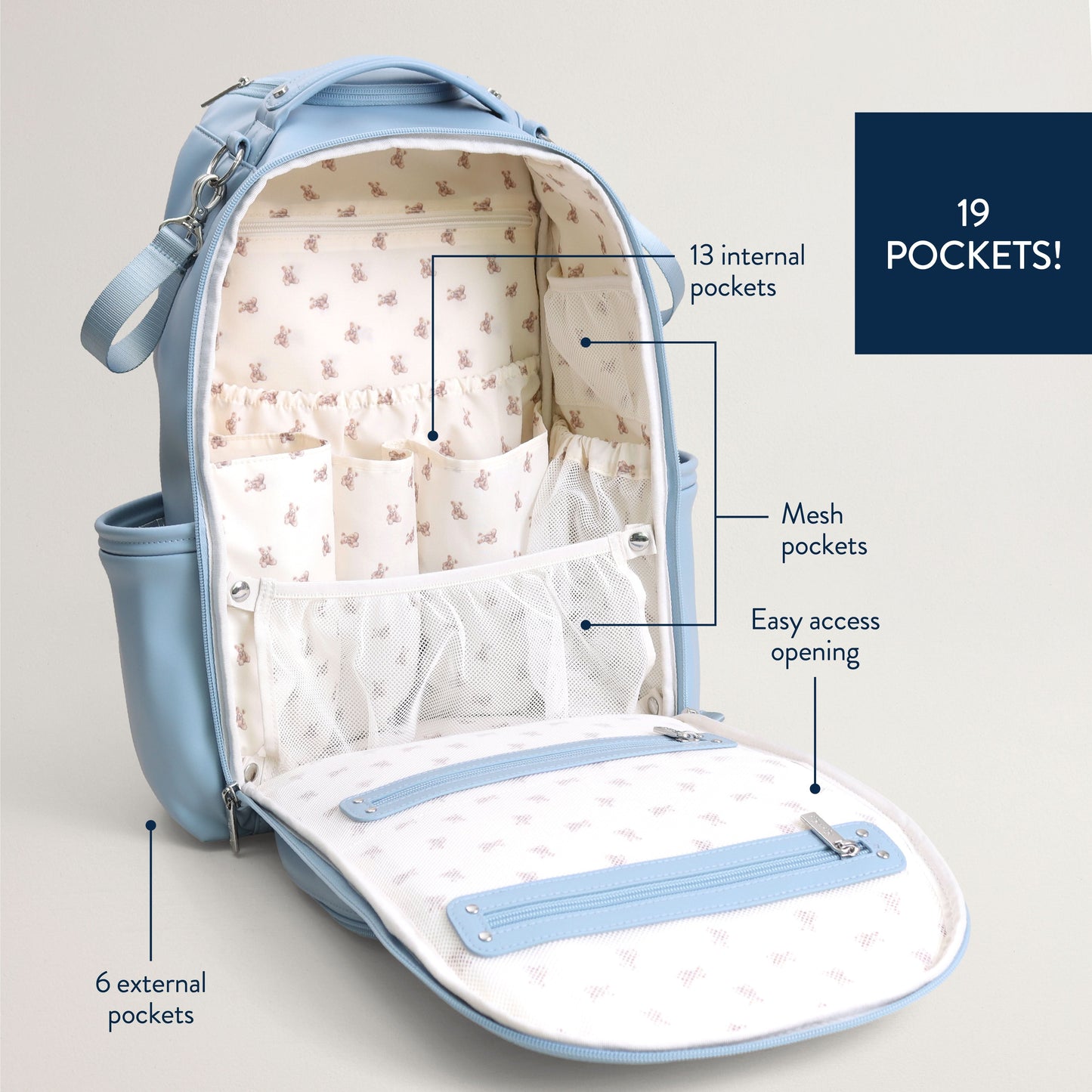 Boss Plus™ Large Diaper Bag Backpack Teddy Blue