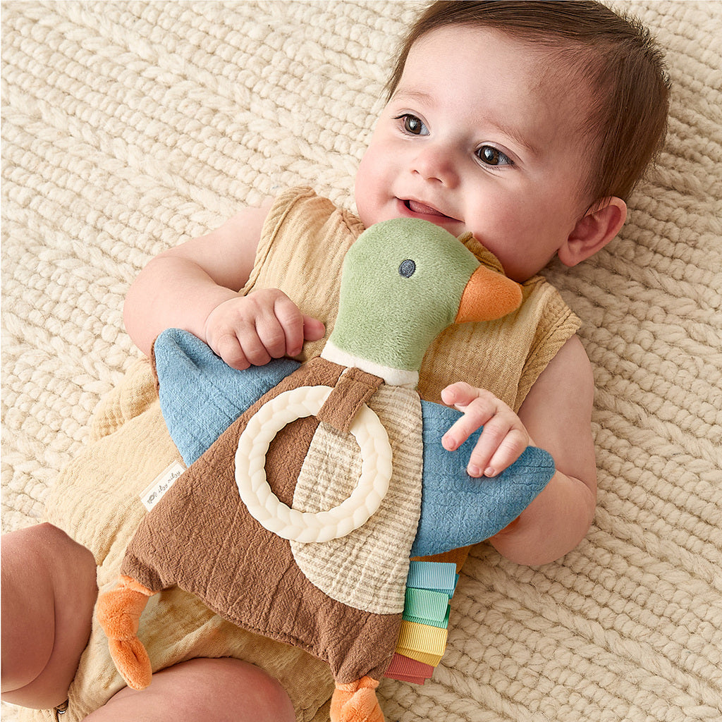 Bitzy Crinkle™ Sensory Crinkle Toy with Teether Toy Itzy Ritzy Mallard Duck