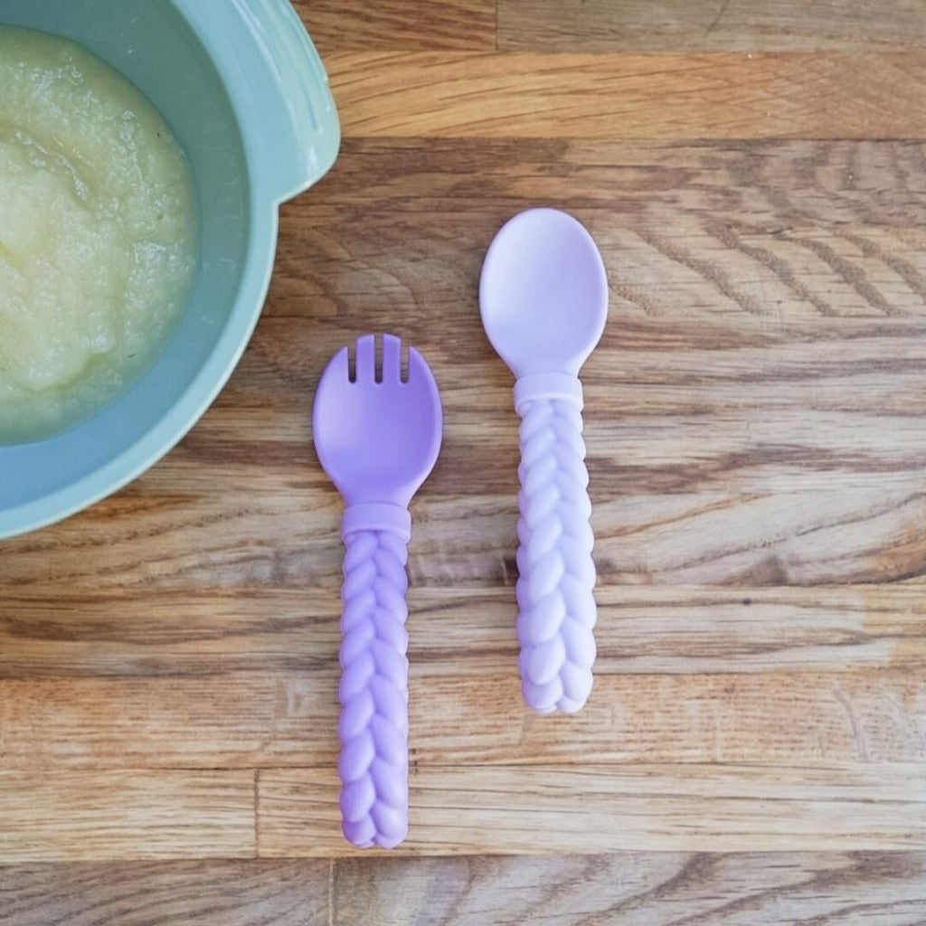Sweetie Spoons™ - Silicone Baby Fork + Spoon Set Feeding Itzy Ritzy® Amethyst & Purple Diamond 