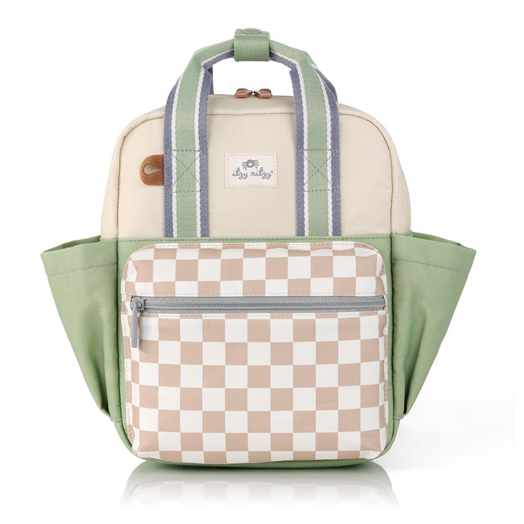 Checkered Pattern Functional Backpack With Bag Charm