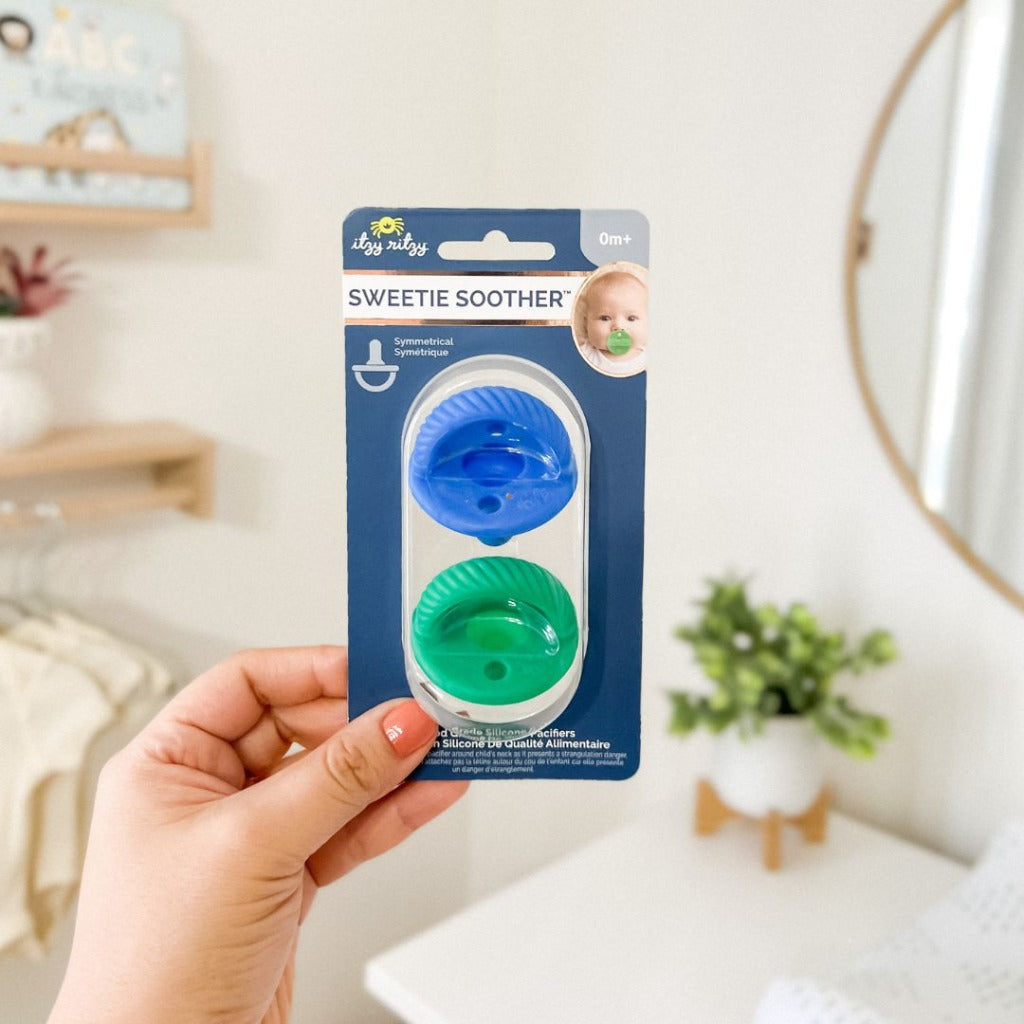 Sweetie Soother™ - Pacifier 2-Pack Itzy Ritzy Hero Blue and Clover Cables