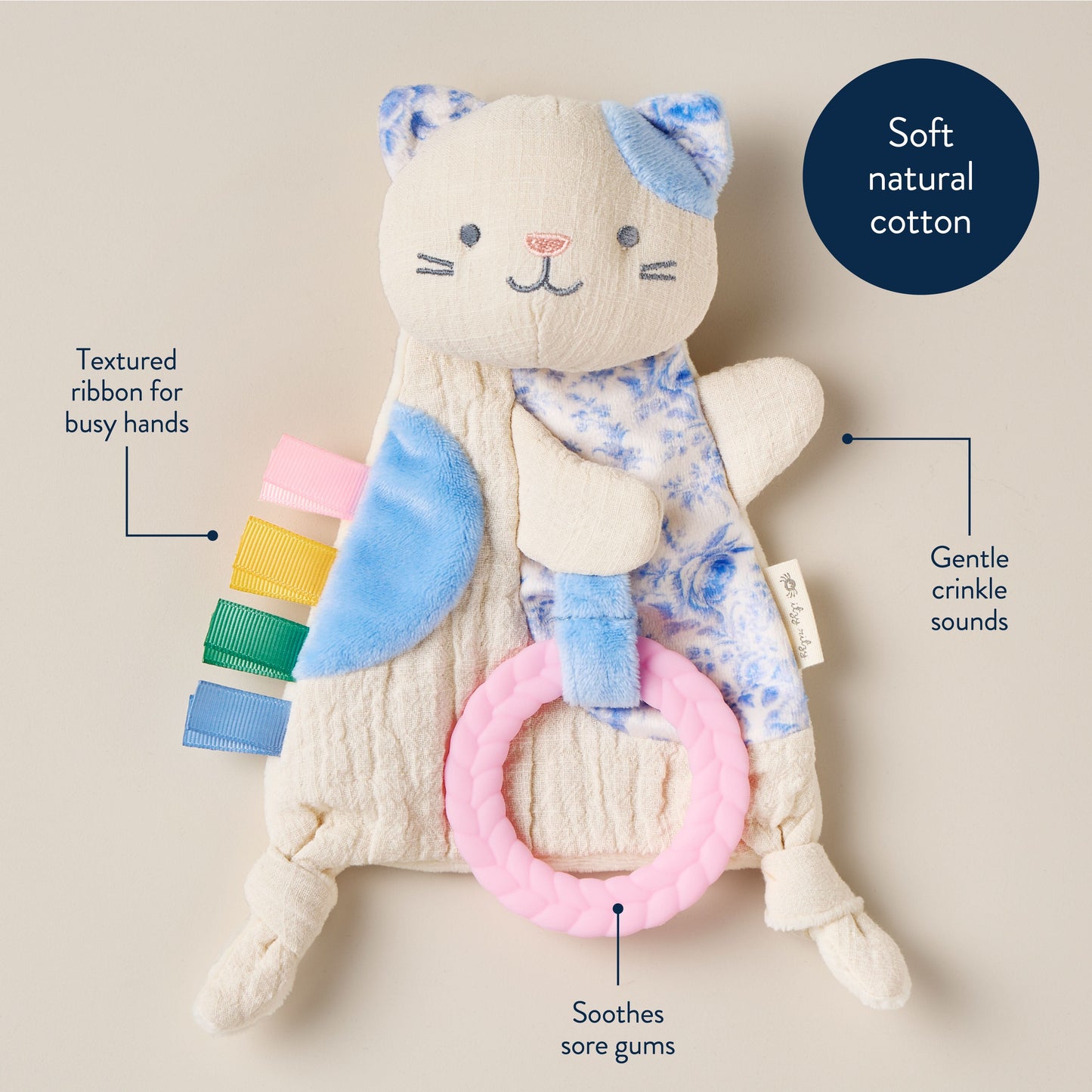Bitzy Crinkle™ Sensory Crinkle Toy with Teether Toy Itzy Ritzy Kitty 