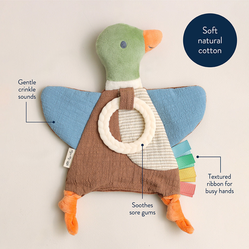 Bitzy Crinkle™ Sensory Crinkle Toy with Teether Toy Itzy Ritzy Mallard Duck