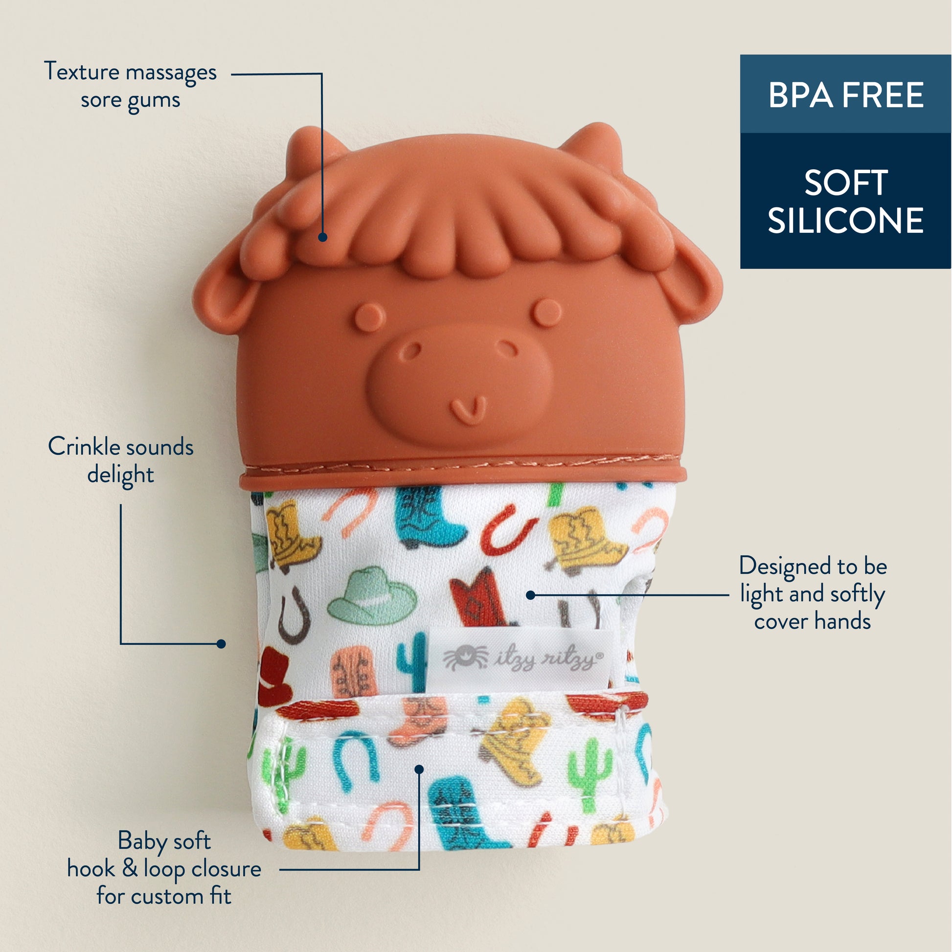 Itzy Mitt™ Teething Mitts Teethers Itzy Ritzy Teal Wyatt the Highland Cow Mitt