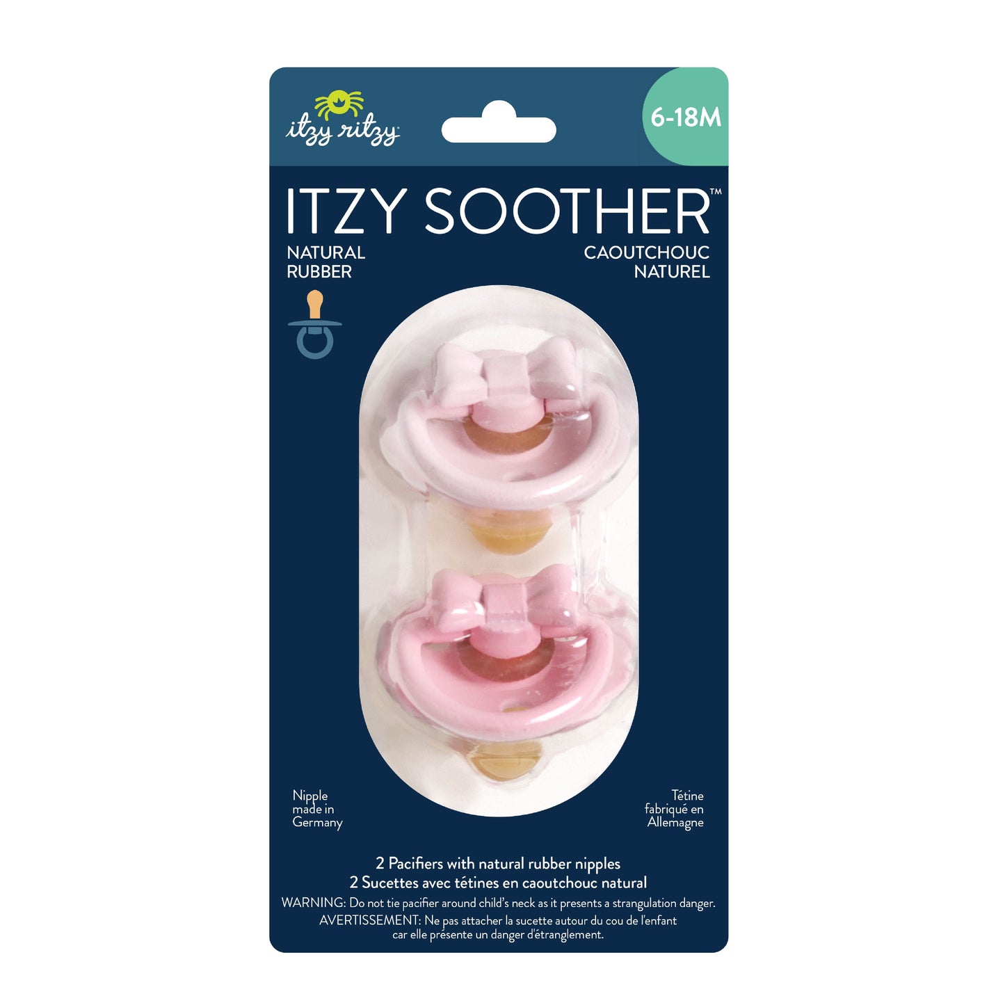 Itzy Soother™ Natural Rubber Pacifier - 6-18M Pink Bows