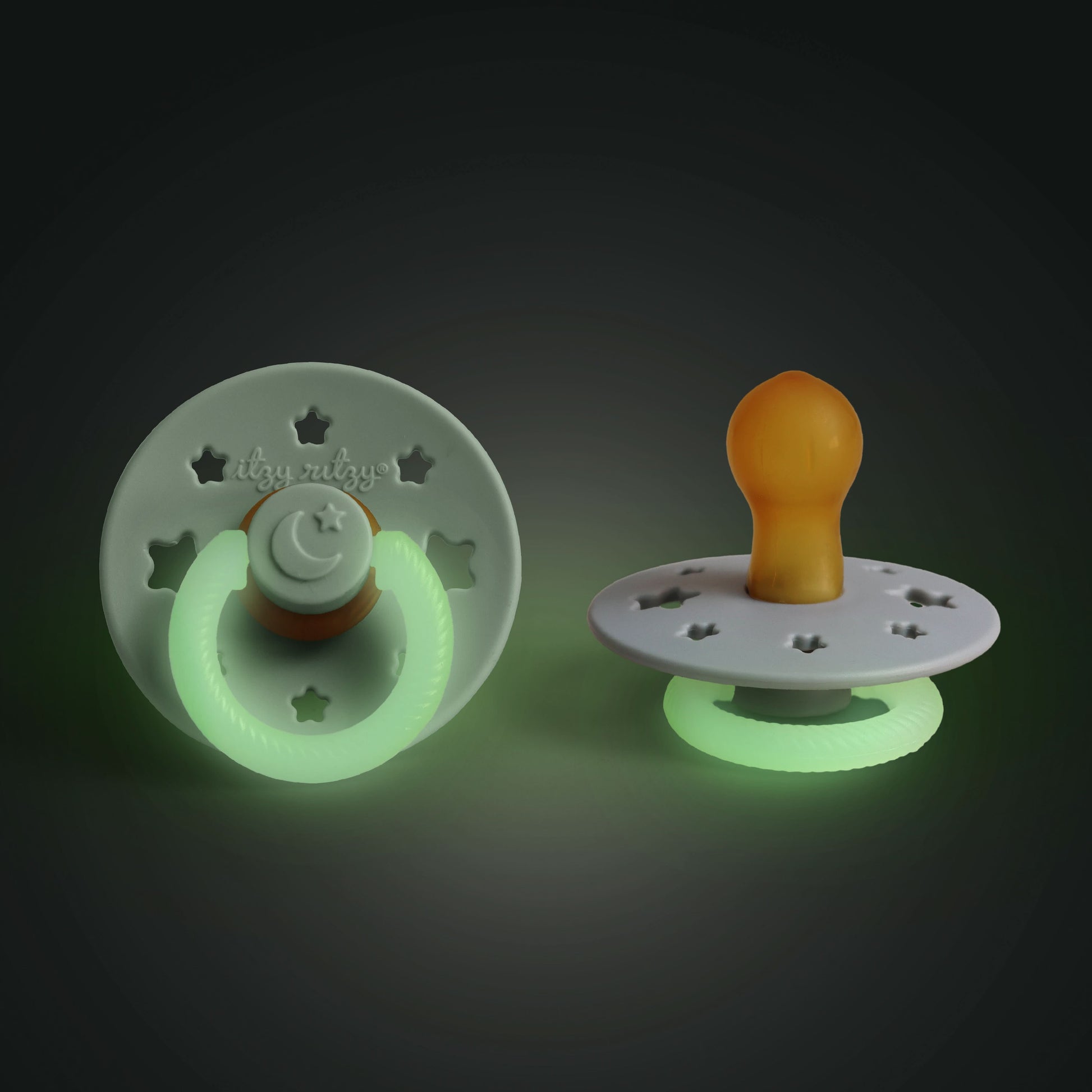 Itzy Soother™ Glow in the Dark Natural Rubber Pacifier - 0-6M Juniper and Steel