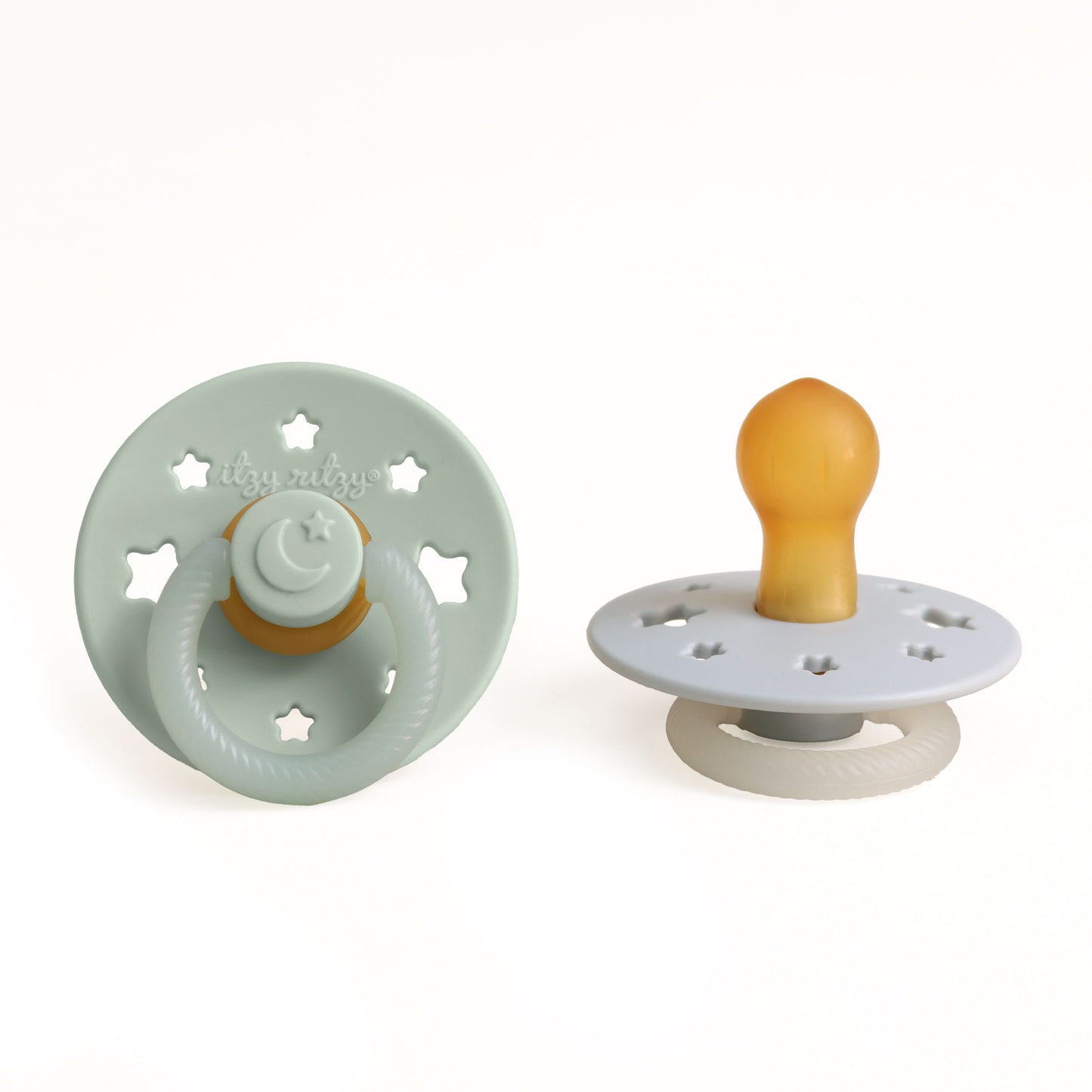 Itzy Soother™ Glow in the Dark Natural Rubber Pacifier - 0-6M Juniper and Steel