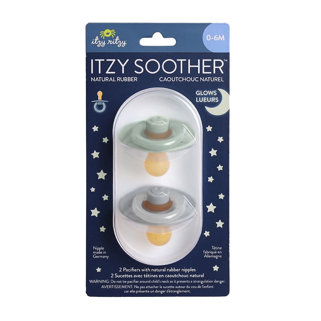 Itzy Soother™ Glow in the Dark Natural Rubber Pacifier - 0-6M Juniper and Steel