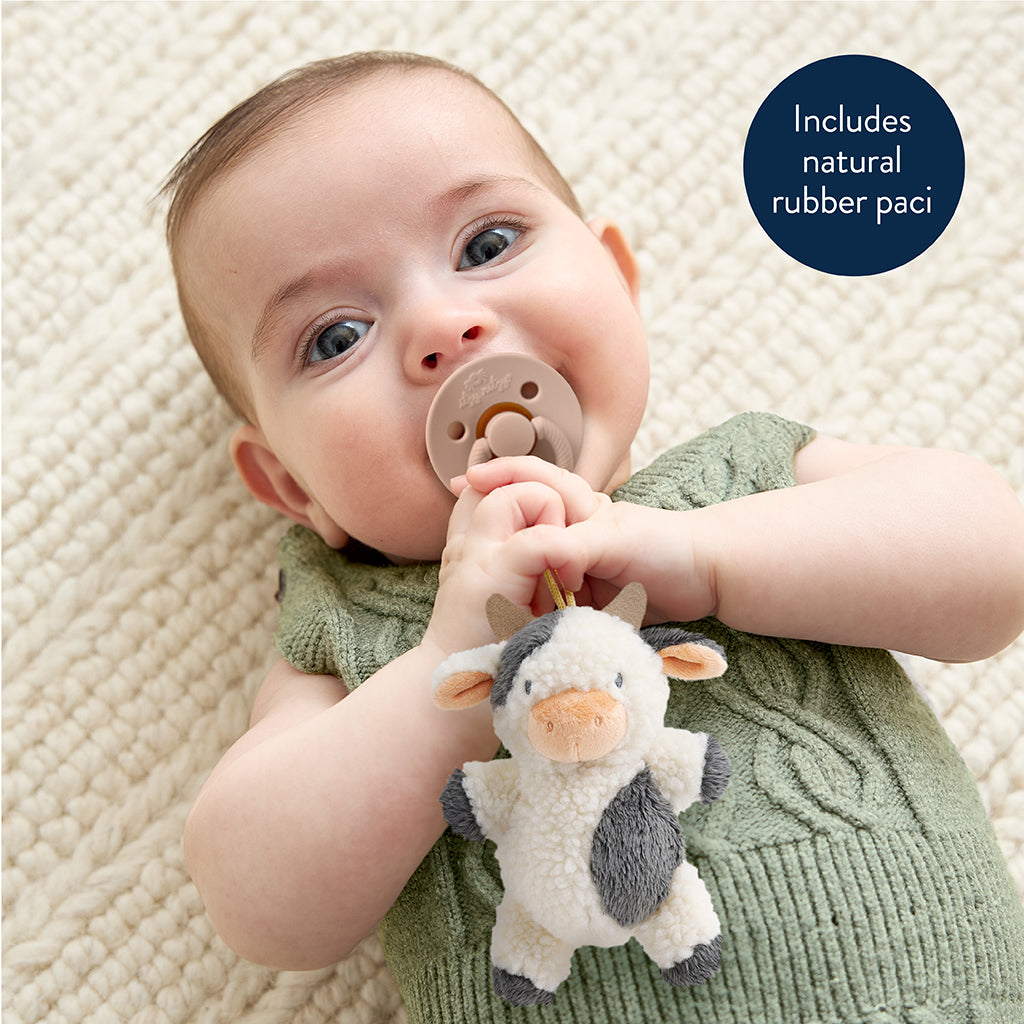 Bitzy Pal™ Natural Rubber Pacifier & Lovey Itzy Ritzy Carmen the Cow