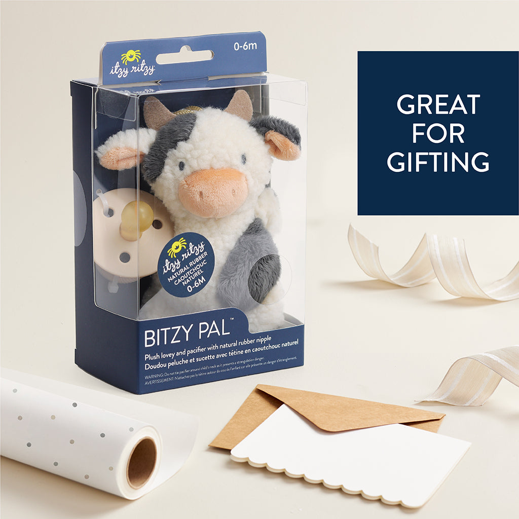 Bitzy Pal™ Natural Rubber Pacifier & Lovey Itzy Ritzy Carmen the Cow