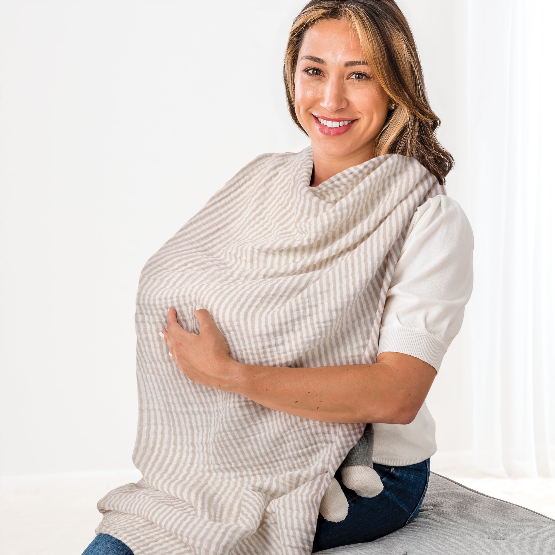 Breastfeeding Boss™ A Multitasking Must-Have for Nursing, Swaddling & More Nursing Cover Itzy Ritzy Mudcloth - Chai Stripes