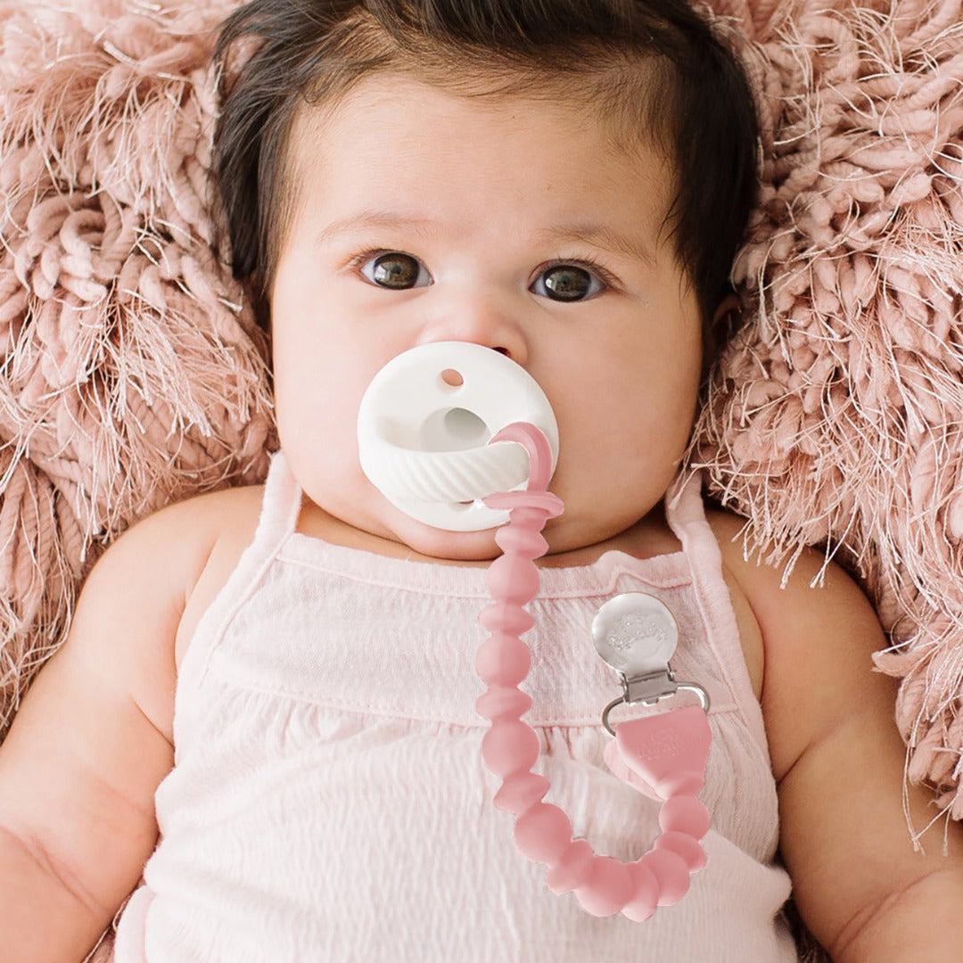 Sweetie Strap™ - Beaded Pacifier Clip Pacifiers & Pacifier Accessories Itzy Ritzy Pink with Silver Hardware