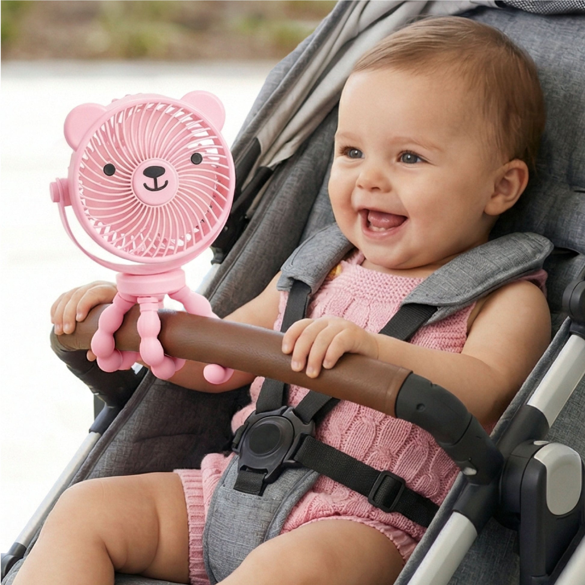 Itzy Breeze 3-Speed Stroller Fan™ Theo the Bear Pink