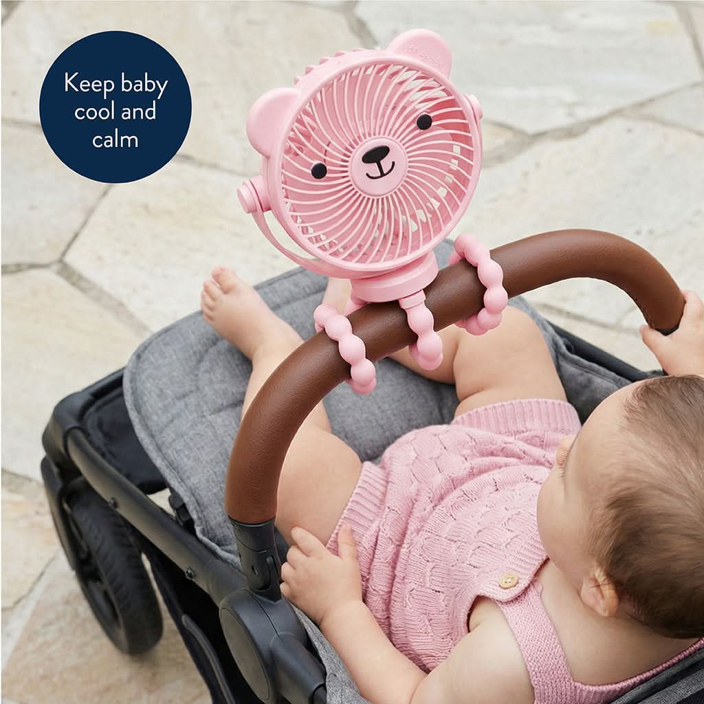 Itzy Breeze 3-Speed Stroller Fan™ Theo the Bear Pink