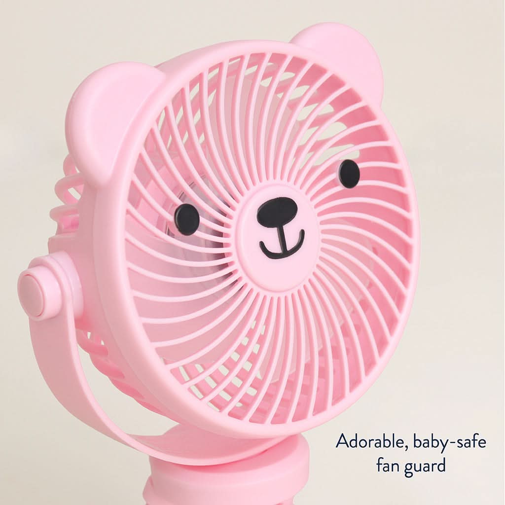 Itzy Breeze 3-Speed Stroller Fan™ Theo the Bear Pink