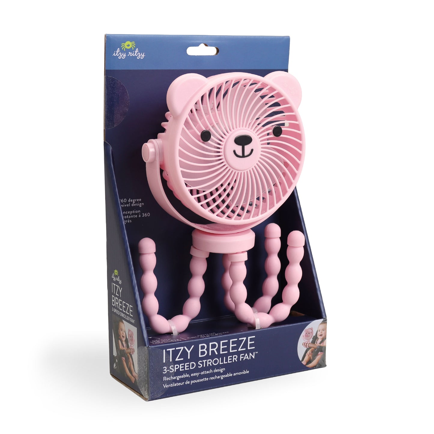 Itzy Breeze 3-Speed Stroller Fan™ Theo the Bear Pink