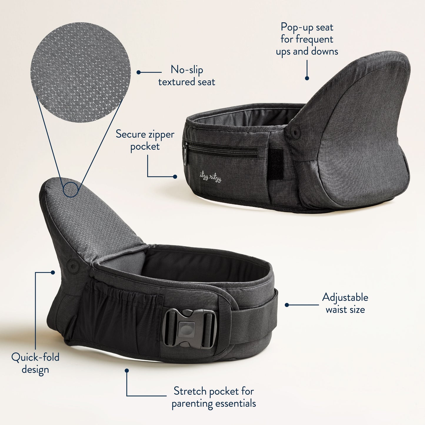 Itzy Hold & Fold™ Hip Seat Baby Carrier - Black