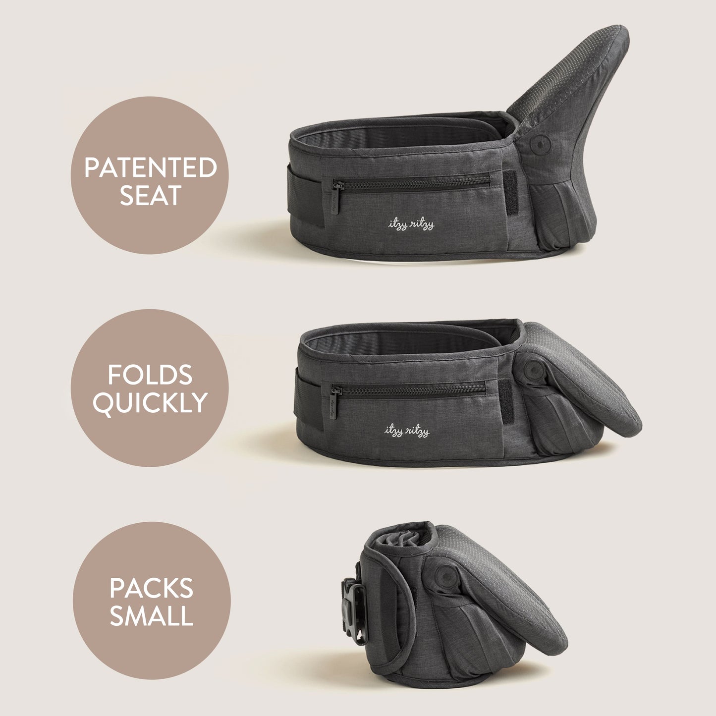 Itzy Hold & Fold™ Hip Seat Baby Carrier - Black
