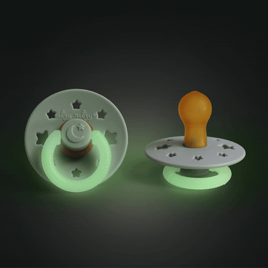 Itzy Soother™ Glow in the Dark Natural Rubber Pacifier - 0-6M Juniper and Steel