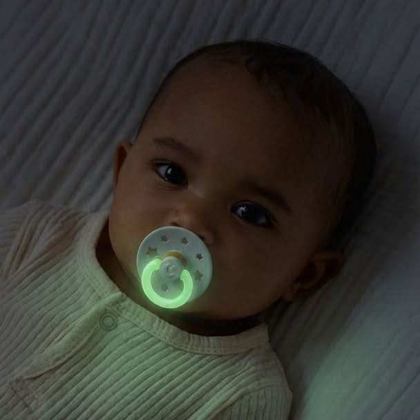 Itzy Soother™ Glow in the Dark Natural Rubber Pacifier - 0-6M Juniper and Steel