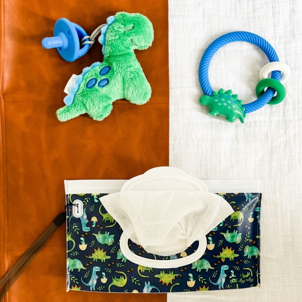 Take & Travel Pouch™ Reusable Wipes Case Diaper Bag Accessories Itzy Ritzy® Raining Dinos