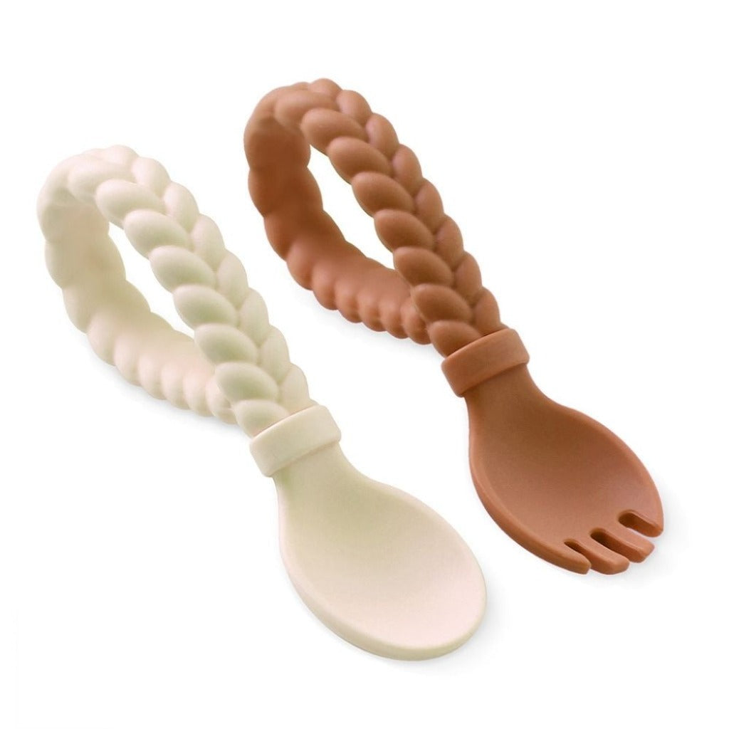 Sweetie Spoons™ - Silicone Baby Fork + Spoon Set Feeding Itzy Ritzy® Buttercream & Toffee 