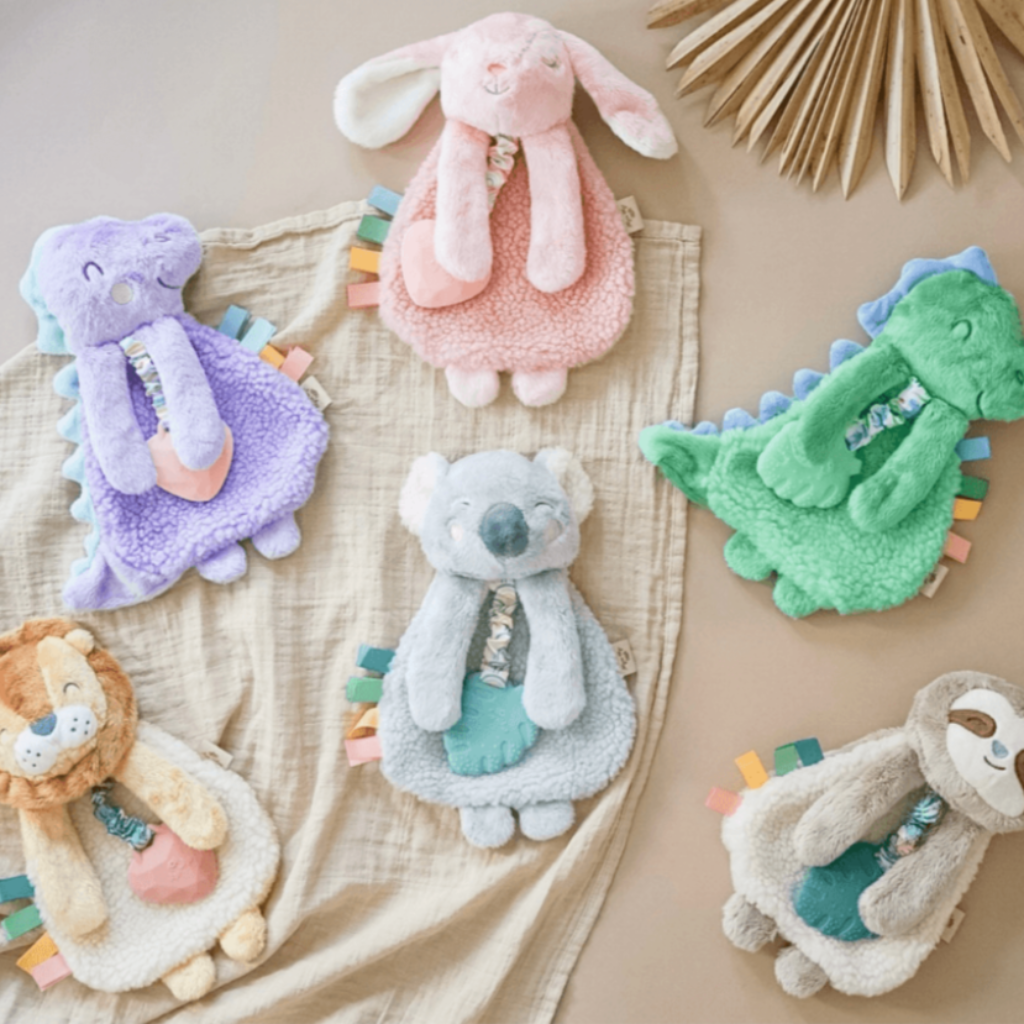 Itzy Ritzy Itzy Lovey™ Plush and Teether Toy - Dempsey the Dino, Ana the Bunny, Peyton the Sloth, Buddy the Lion, Kayden the Koala
