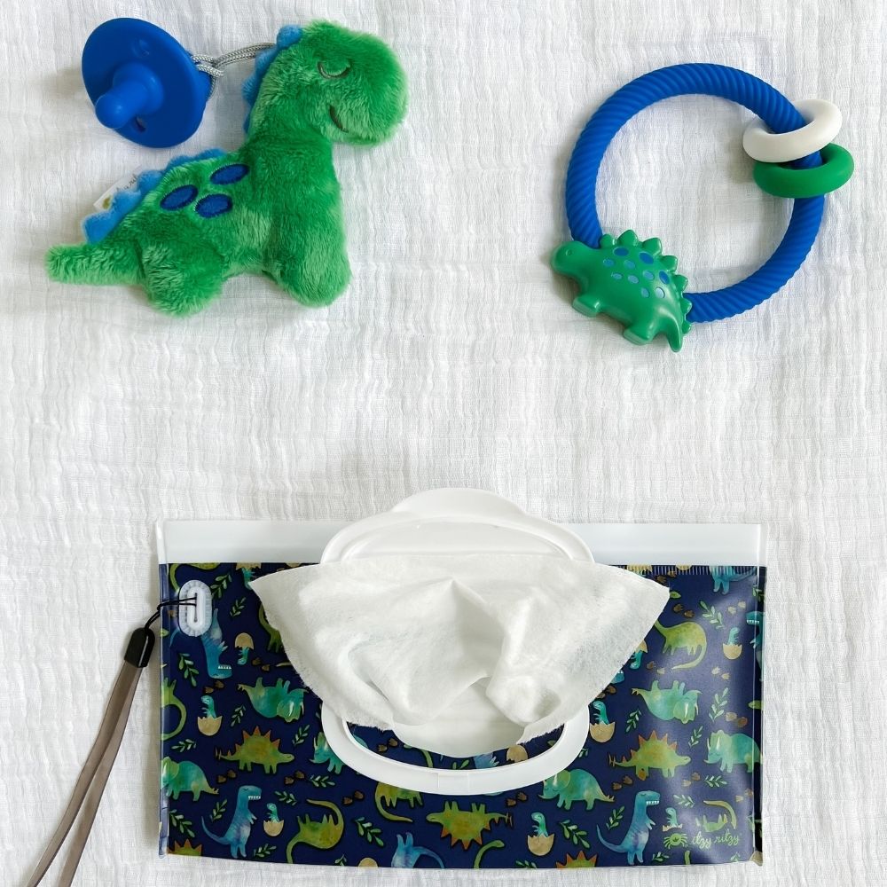 Take & Travel Pouch™ Reusable Wipes Case Diaper Bag Accessories Itzy Ritzy® Raining Dinos