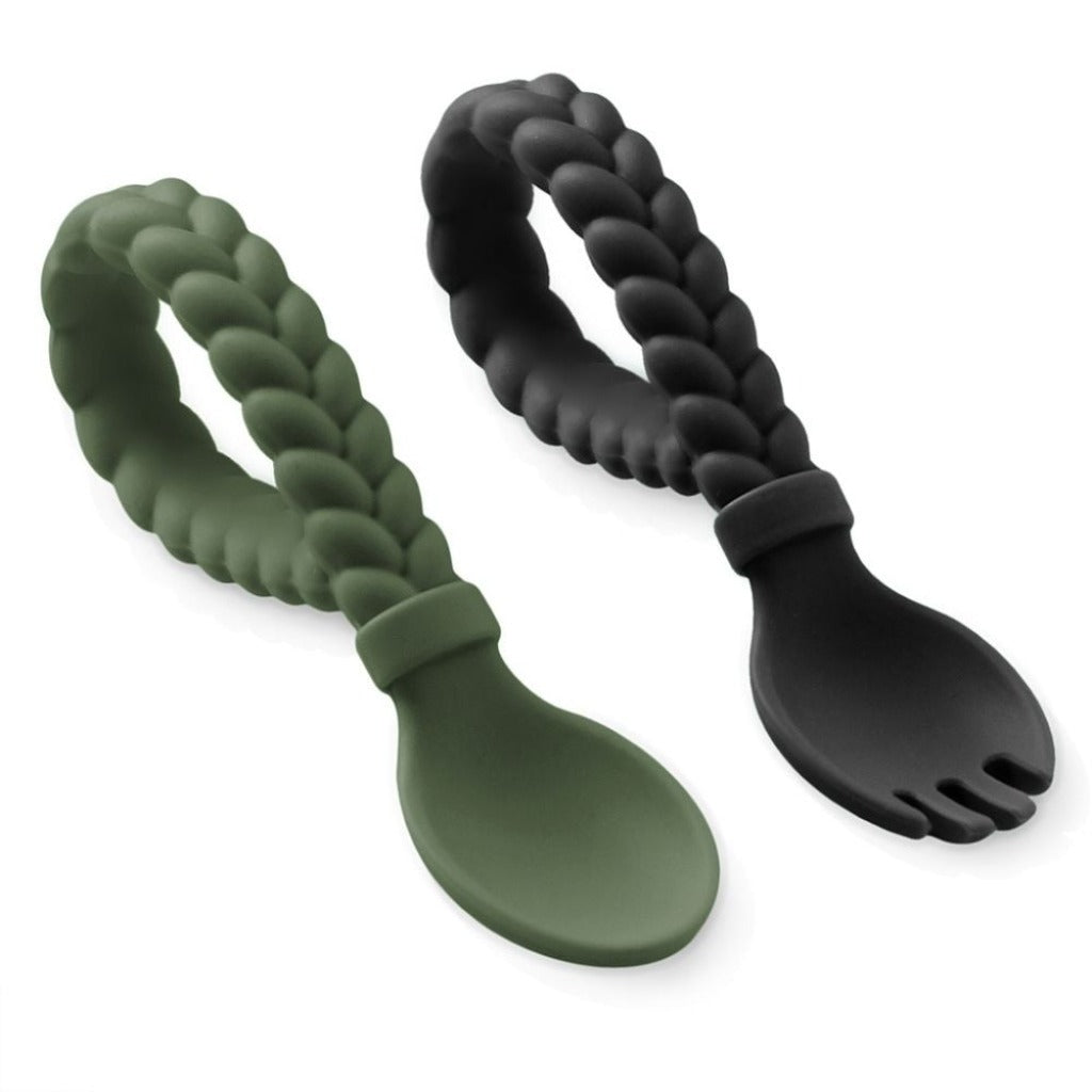 Sweetie Spoons™ - Silicone Baby Fork + Spoon Set Feeding Itzy Ritzy® Camo & Midnight 