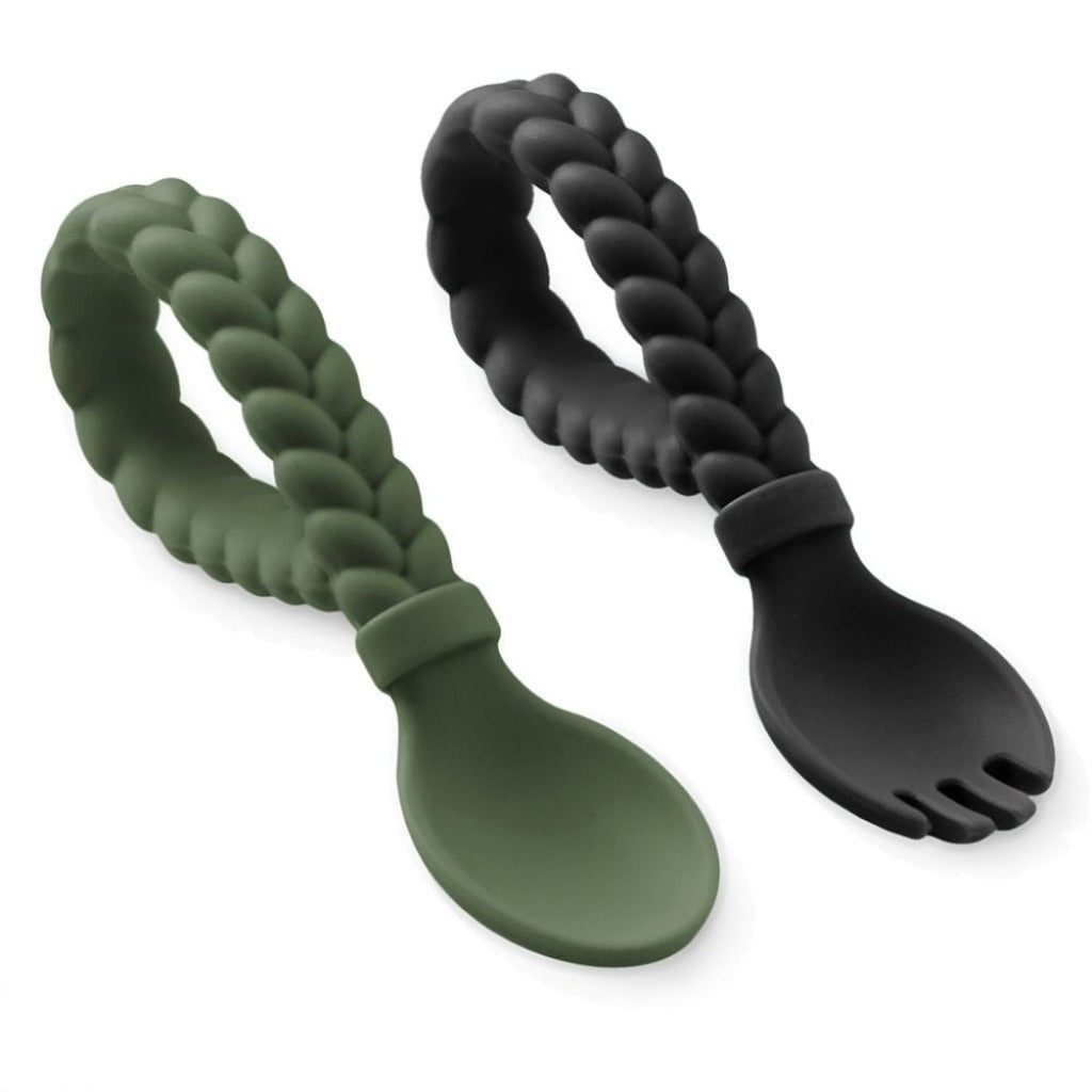 Sweetie Spoons™ - Silicone Baby Fork + Spoon Set Feeding Itzy Ritzy® Camo & Midnight