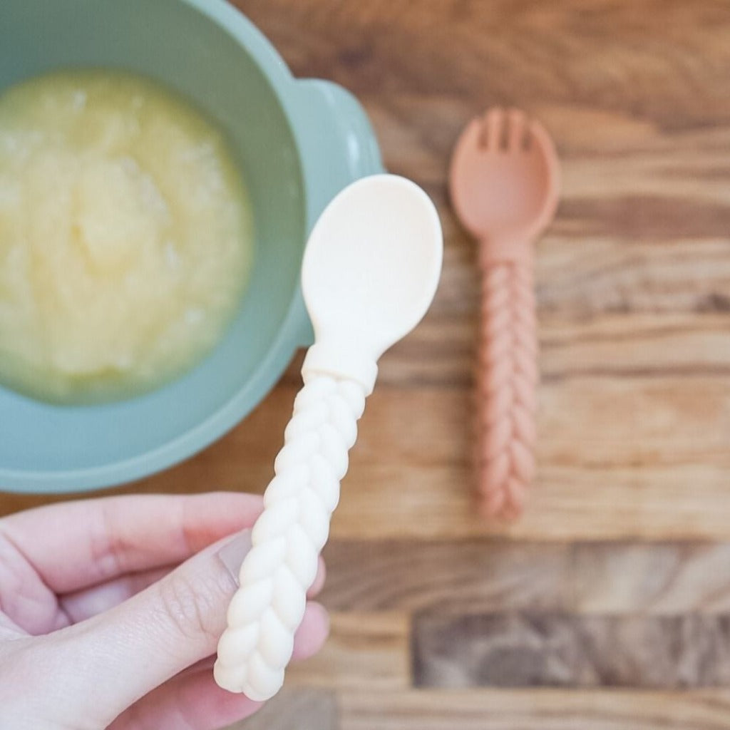 Sweetie Spoons™ - Silicone Baby Fork + Spoon Set Feeding Itzy Ritzy® Buttercream & Toffee 