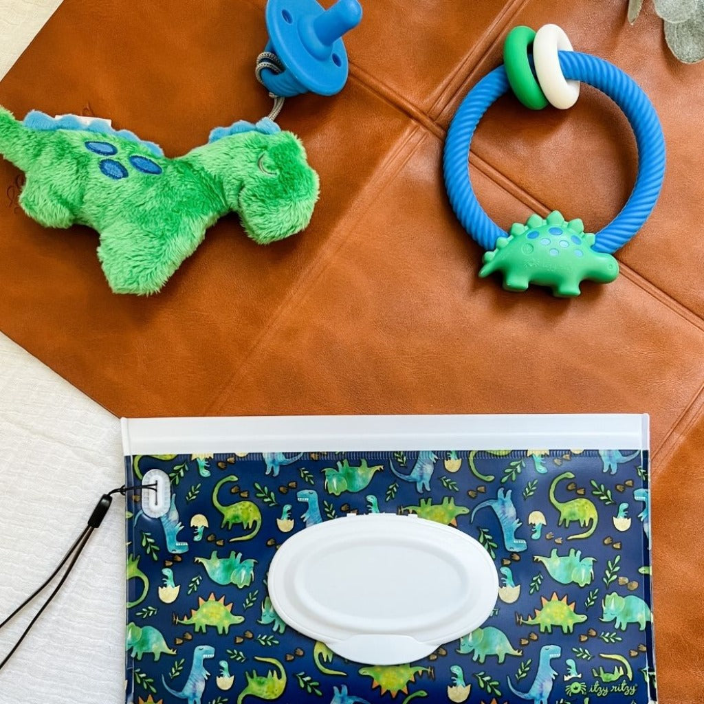 Take & Travel Pouch™ Reusable Wipes Case Diaper Bag Accessory Itzy Ritzy Raining Dinos