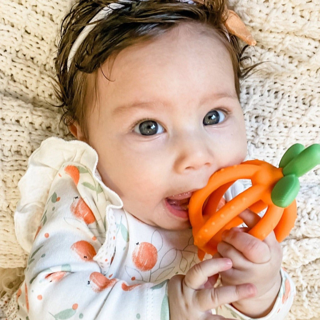 Bitzy Biter™ Teething Ball & Training Toothbrush Teethers ItzyRitzy Clementine 