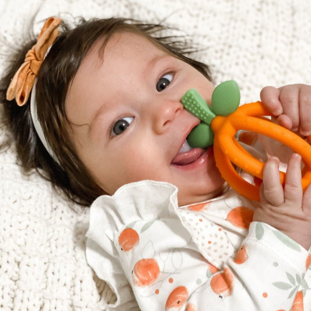 Bitzy Biter™ Teething Ball & Training Toothbrush Teethers ItzyRitzy Clementine 