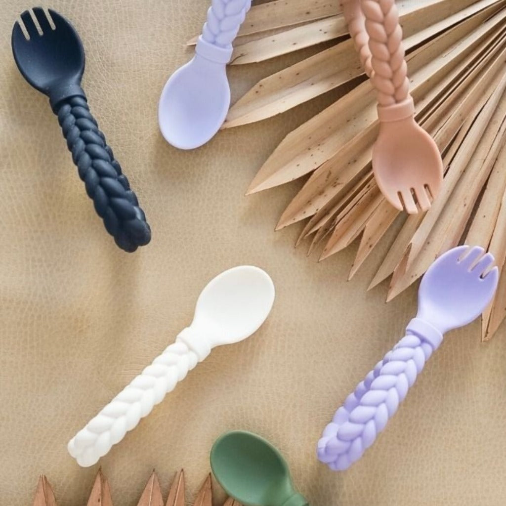 Silicone Spoon and Fork Set (Muted Blue) – Eizzy Baby