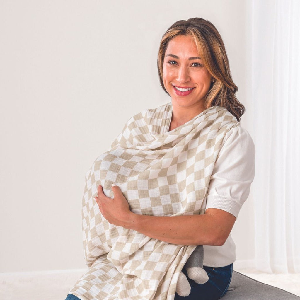 Breastfeeding Boss™ A Multitasking Must-Have for Nursing, Swaddling & More Nursing Cover Itzy Ritzy Taupe Checkerboard