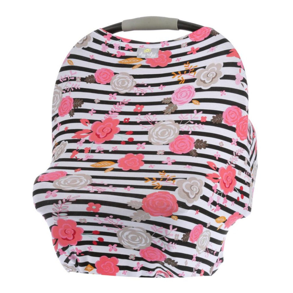 Mom Boss 4-in-1 Multi-Use Nursing Cover, Car Seat Cover, Shopping Cart Cover and Infinity Scarf Multi-Use Cover Itzy Ritzy® Floral Stripe 