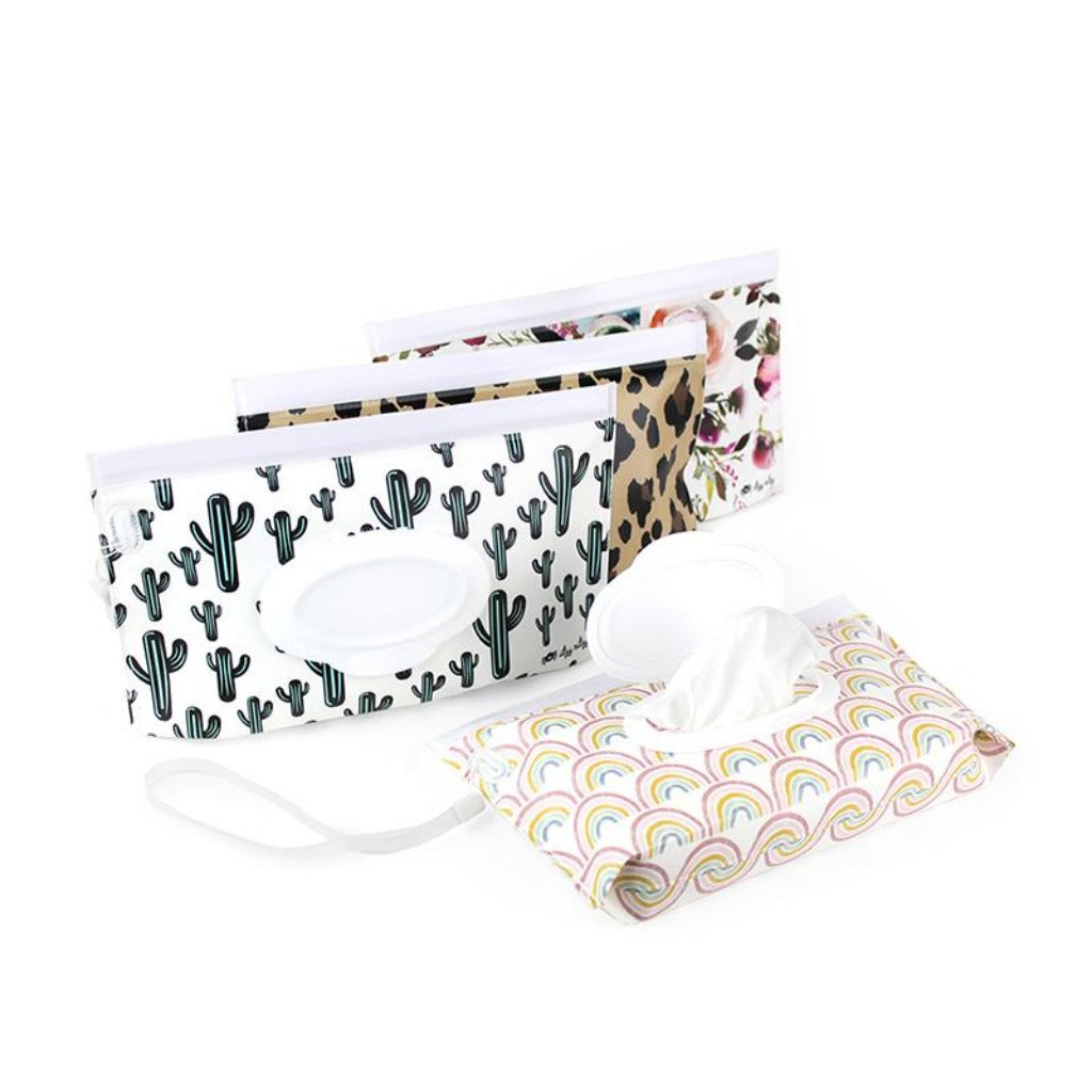 Take & Travel Pouch™ Reusable Wipes Case Itzy Ritzy - Leopard Cactus Crew Rainbow Blush Floral
