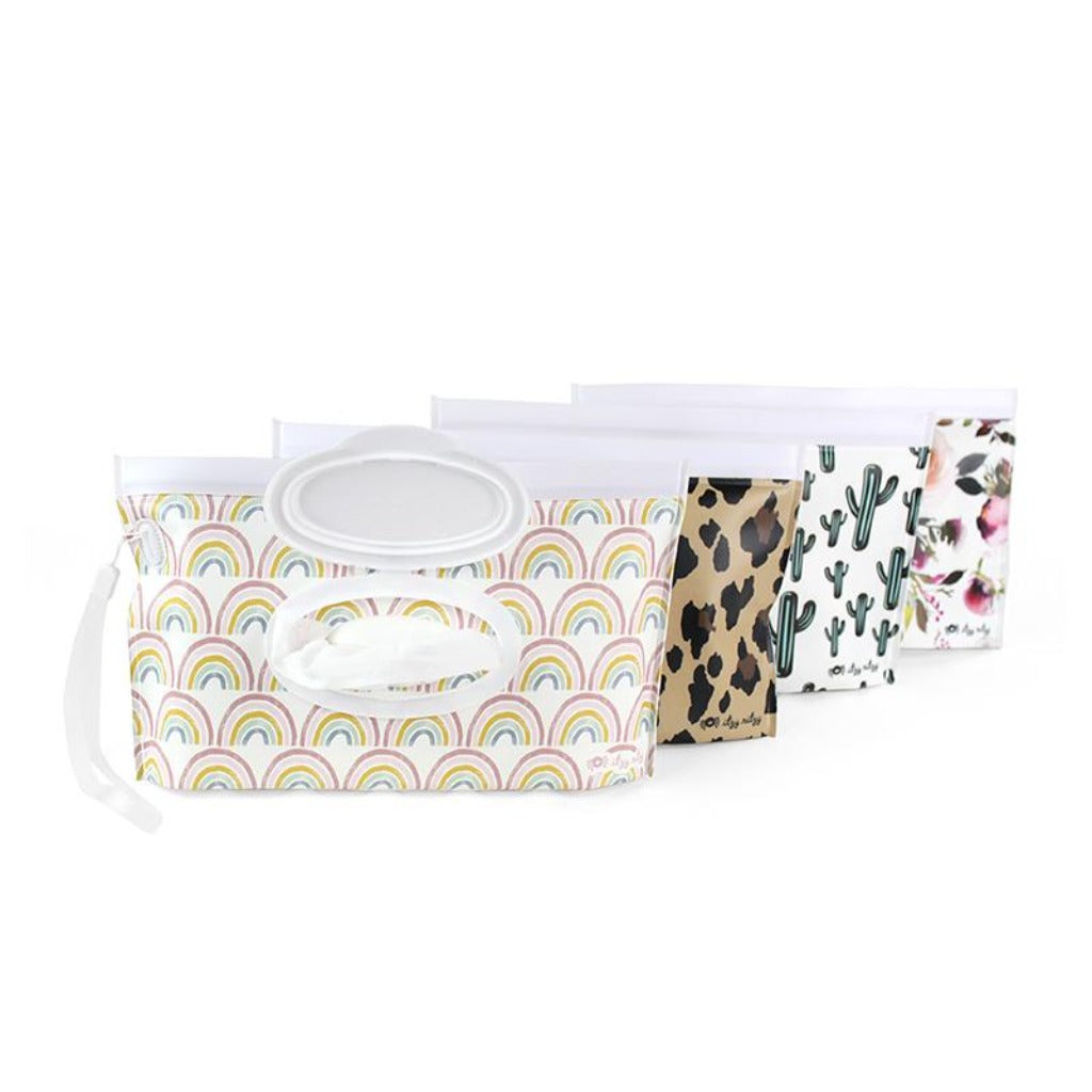 Take & Travel Pouch™ Reusable Wipes Case Itzy Ritzy - Leopard Cactus Crew Rainbow Blush Floral