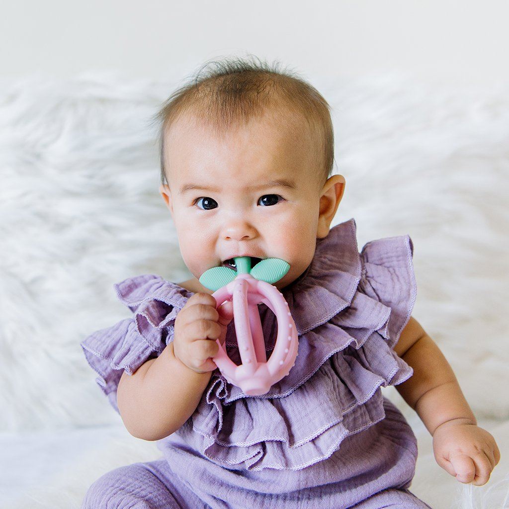 Bitzy Biter Teething Ball & Training Toothbrush Silicone Teethers ItzyRitzy - Pink Lemonade 